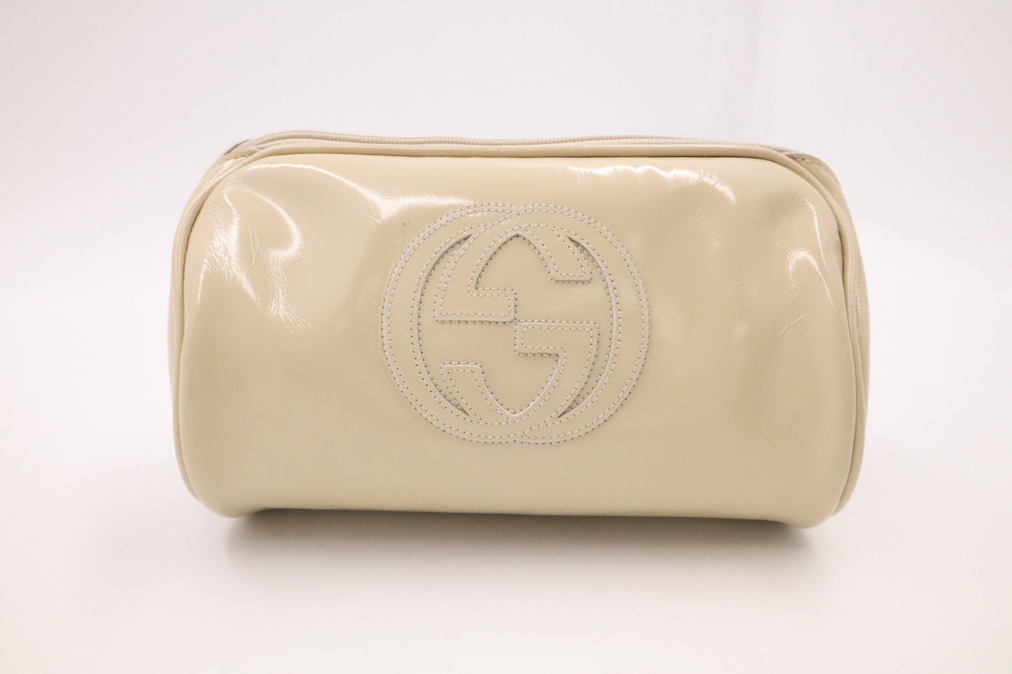 Gucci Cosmetic Pouch Leather Patent Beige Handbag