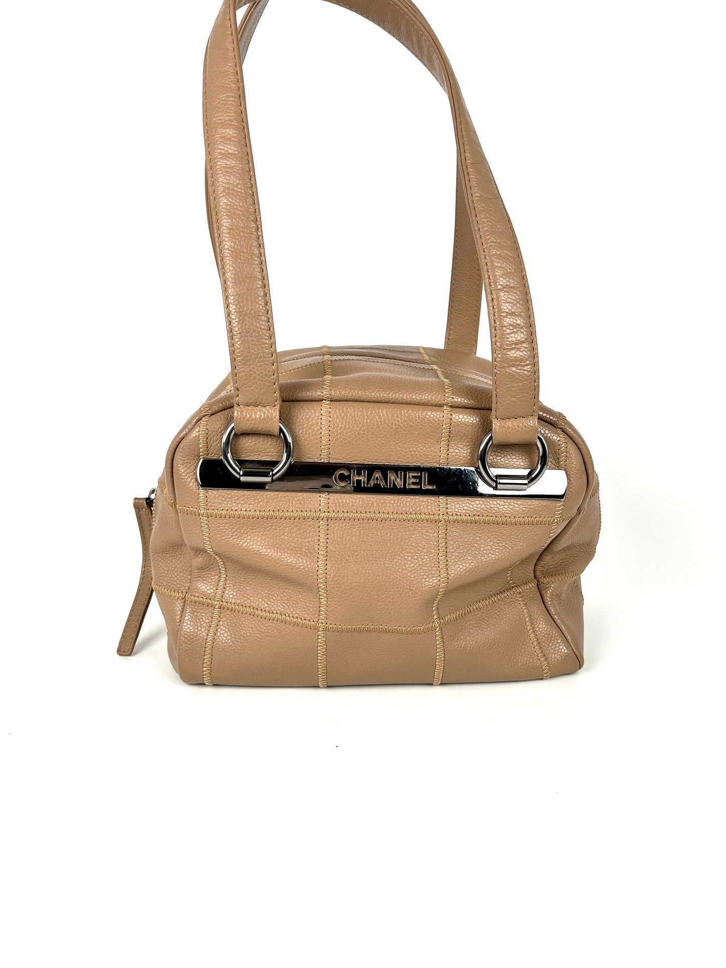 Chanel LAX Square Quilt Bowler Dark Beige Leather Accessory