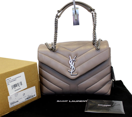 YSL Saint Laurent Saint Loulou Shoulder Bag Taupe Matelasse Small
