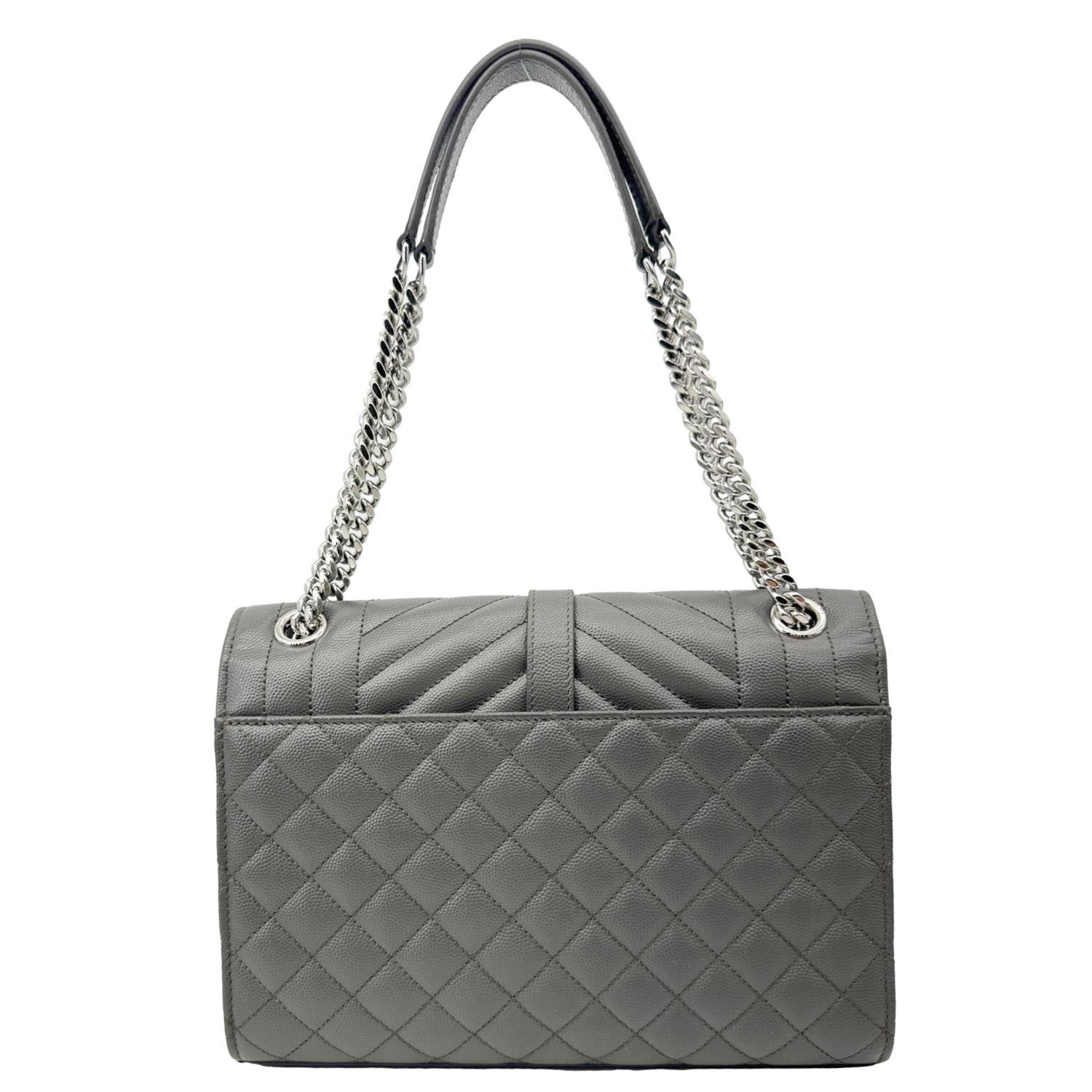 YSL Saint Laurent Yves Envelope Grain De Poudre Shoulder Bag Grey Leather Gray