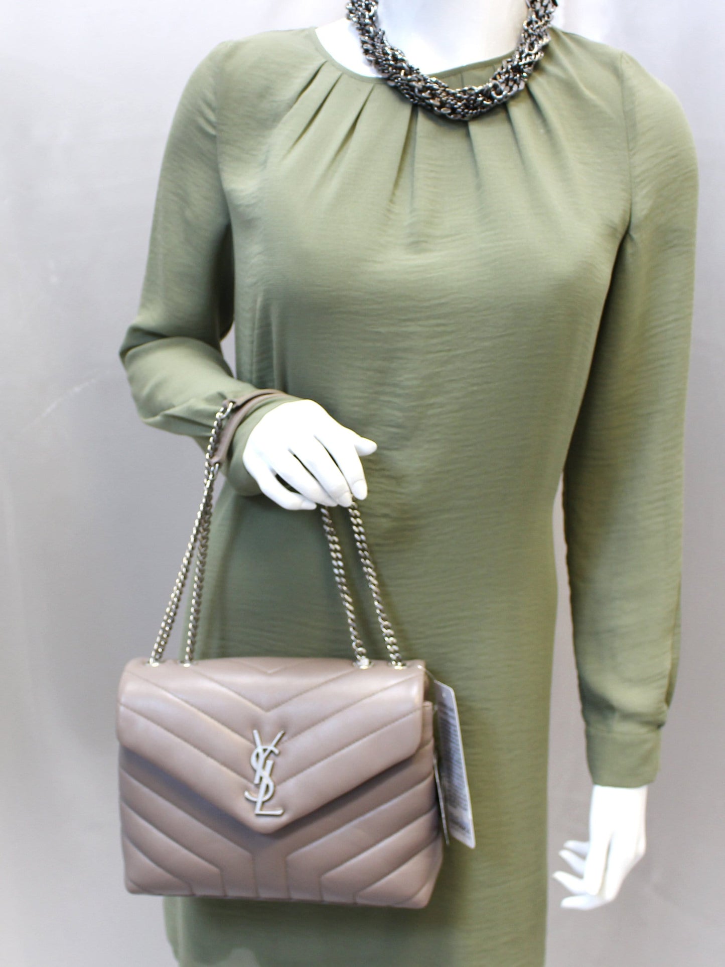 YSL Saint Laurent Saint Loulou Shoulder Bag Taupe Matelasse Small
