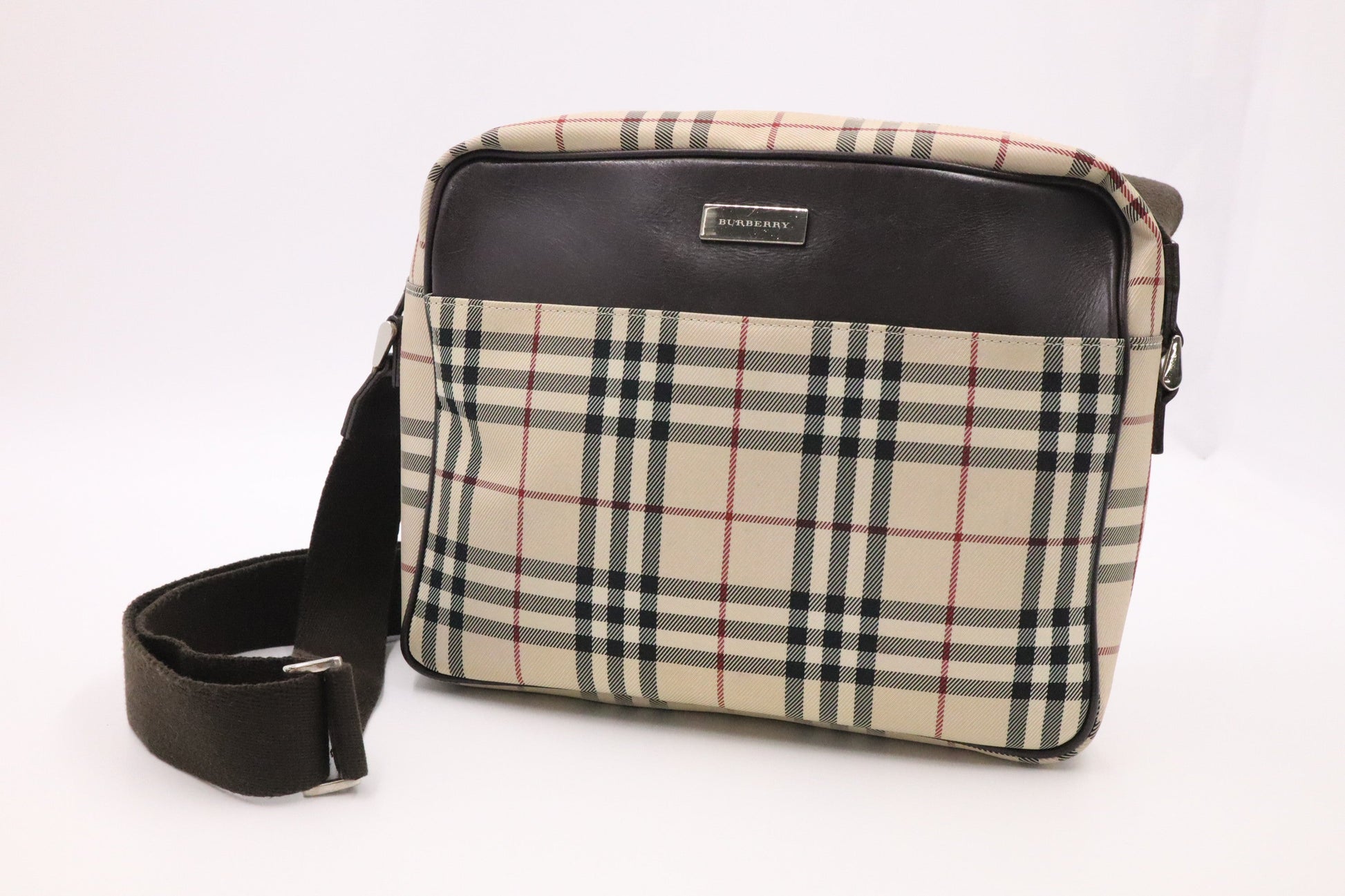 Burberry Messenger Bag In Check Canvas Beige