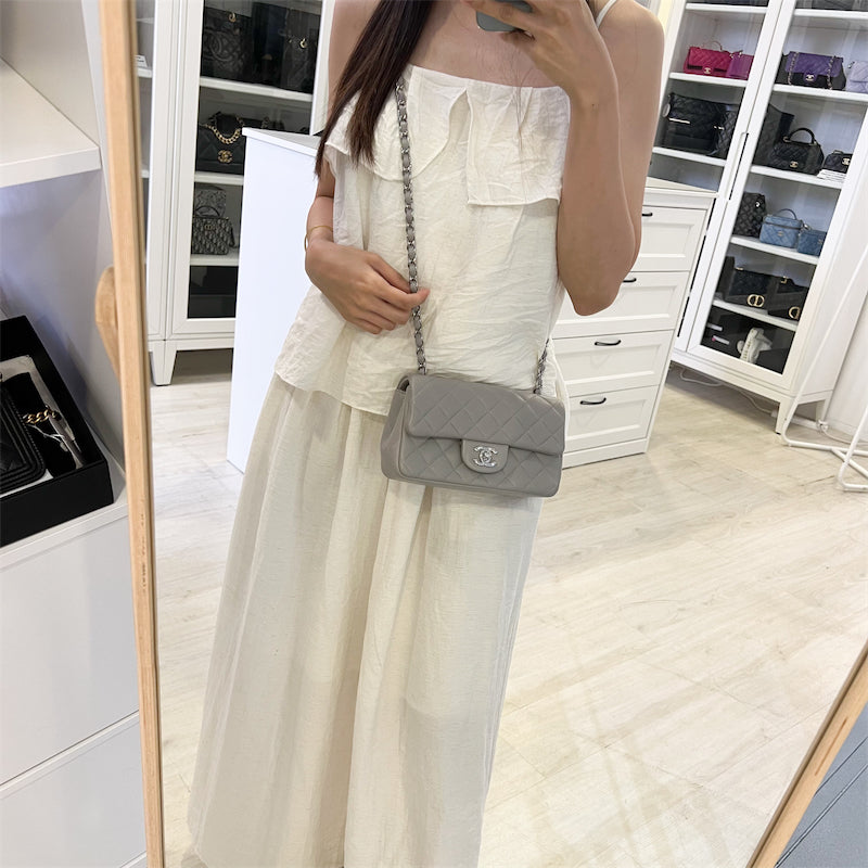 Chanel Mini Rectangle Flap in Grey Lambskin SHW Accessory