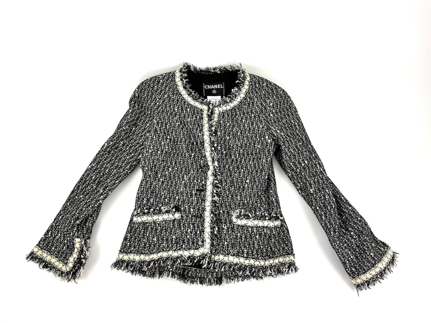 Chanel Tweed Black White Jacket 36 2 4