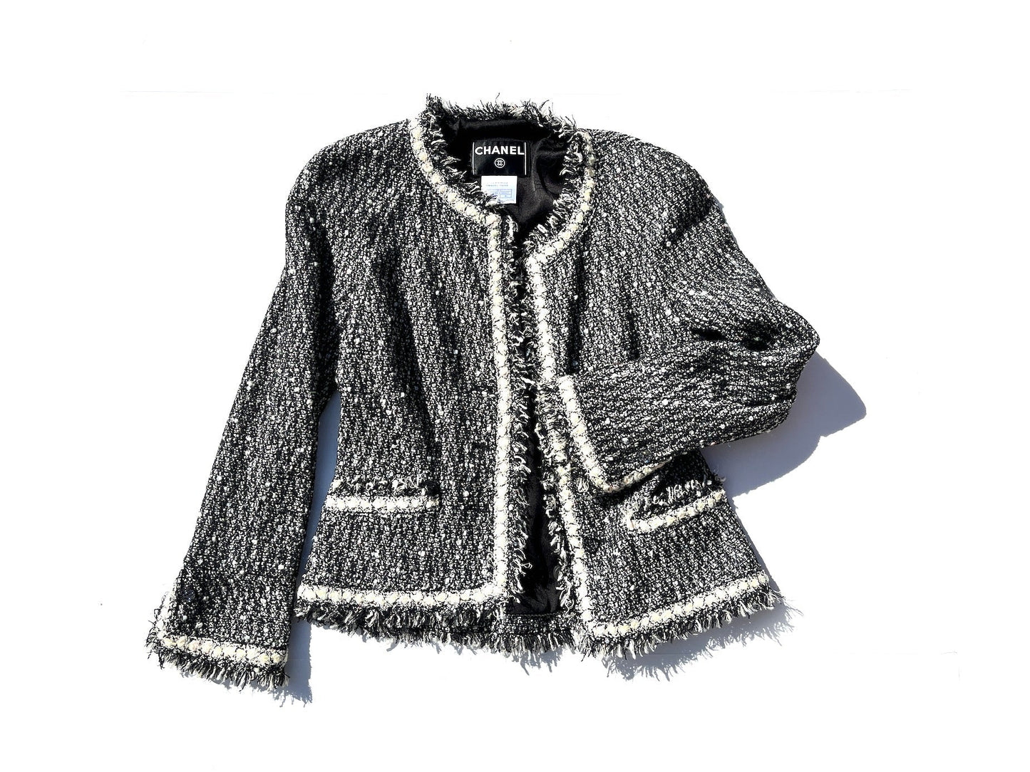 Chanel Tweed Black White Jacket 36 2 4