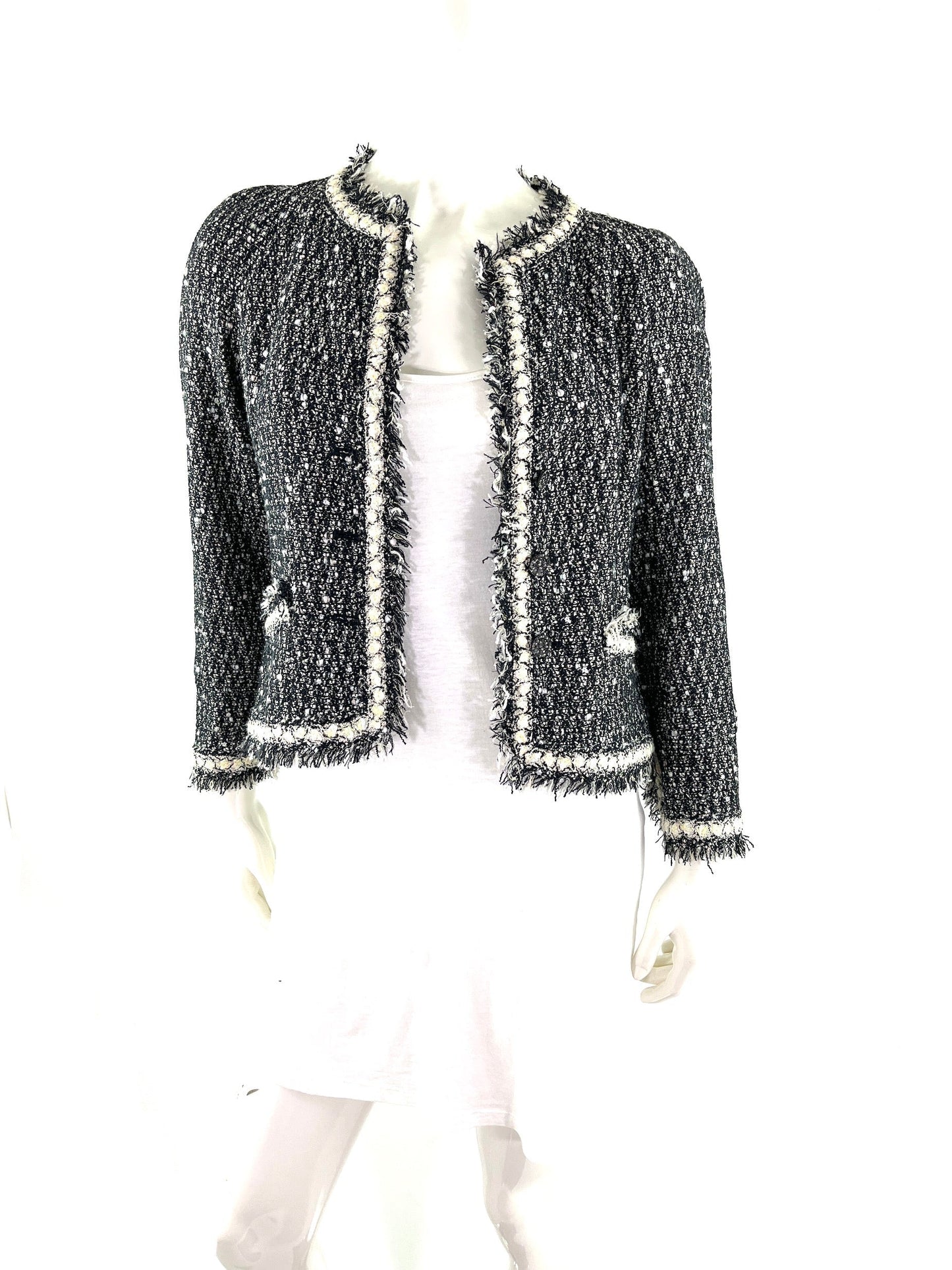 Chanel Tweed Black White Jacket 36 2 4