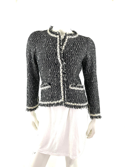Chanel Tweed Black White Jacket 36 2 4