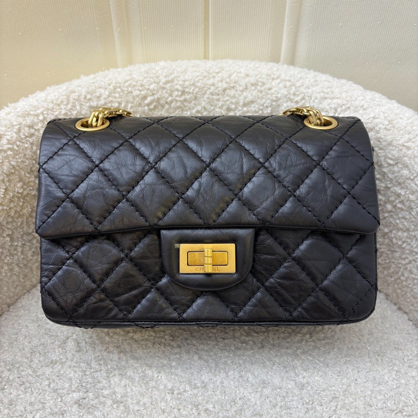 Chanel Classic 2.55 Reissue Mini Flap in Black Distressed Calfskin AGHW (Model: ) Accessory