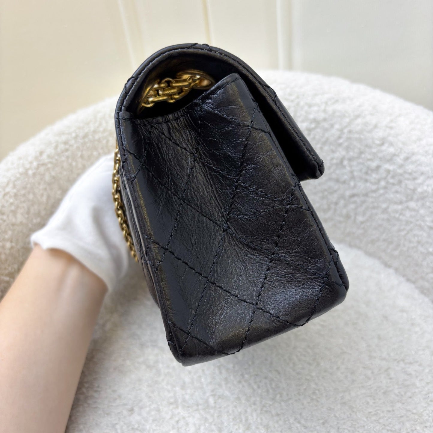Chanel Classic 2.55 Reissue Mini Flap in Black Distressed Calfskin AGHW (Model: ) Accessory