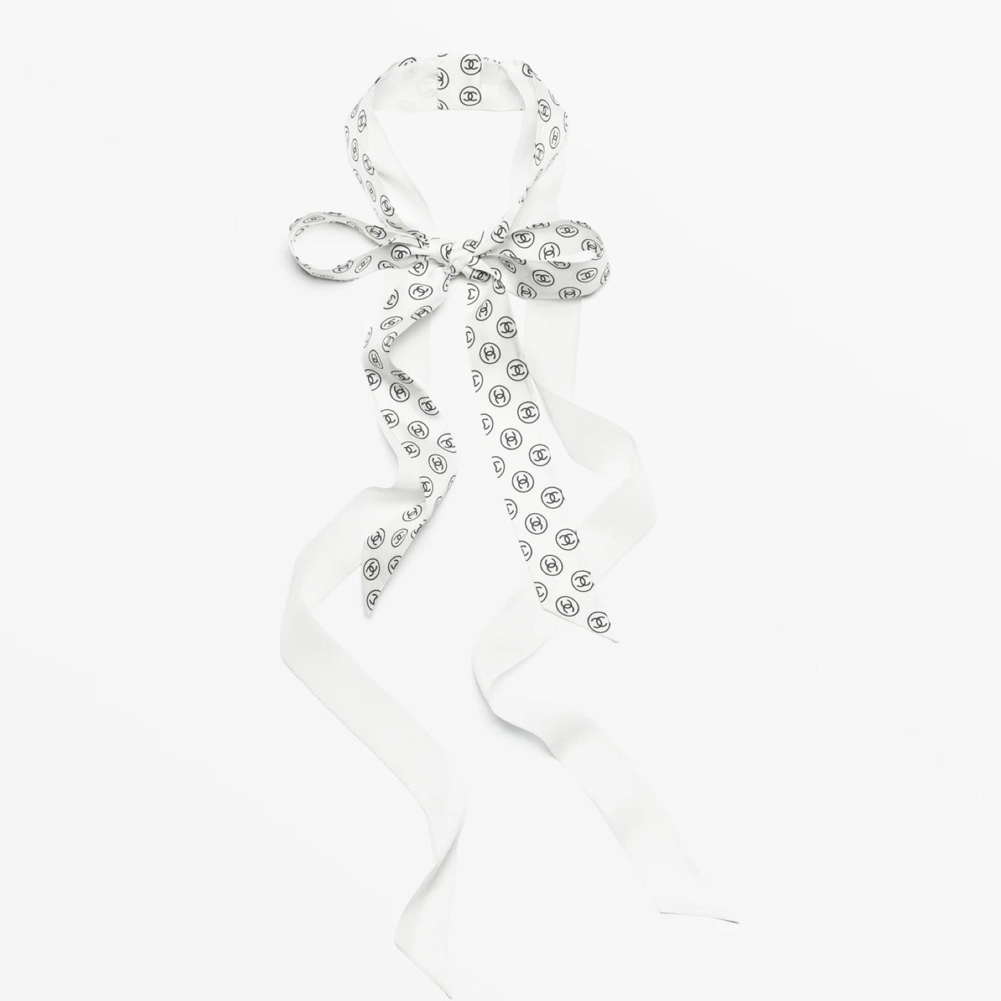 Chanel Slim Bandeau with Black Logo in White Silk Accessory