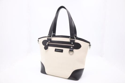 Burberry Tote Bag In And Leather Canvas Brown