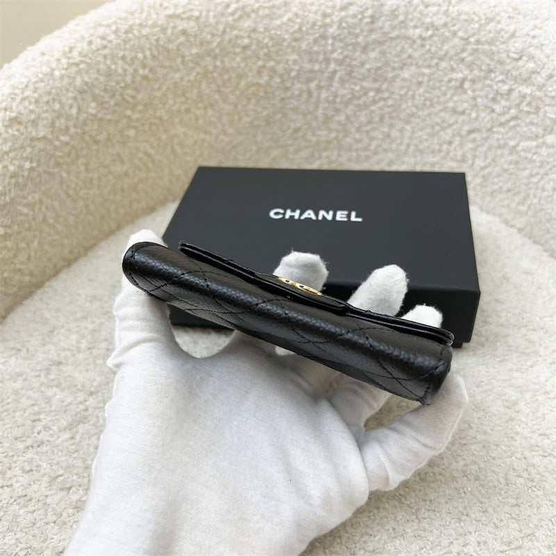 Chanel Classic Snap Card Holder in Black Caviar and GHW (Model: )