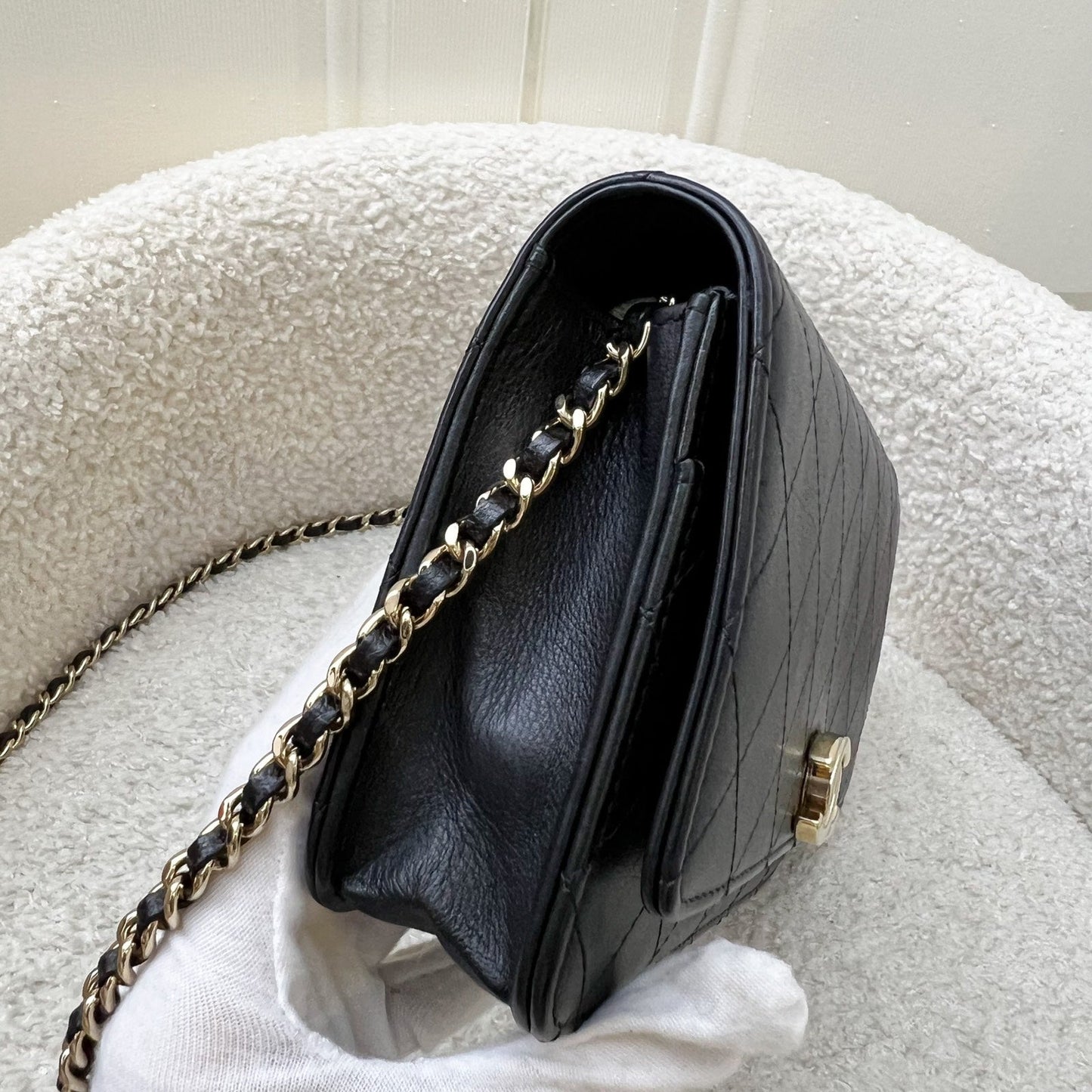 Chanel Seasonal Wallet on Chain WOC in Black Lambskin and LGHW Bag