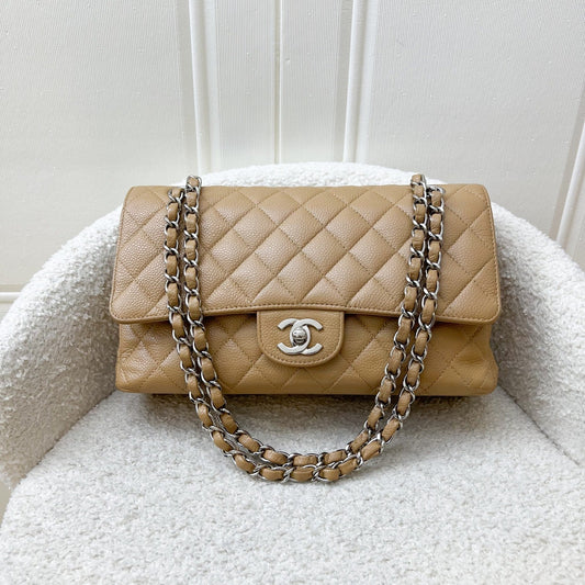 Chanel Medium Classic Flap CF in Beige Caviar and SHW Accessory