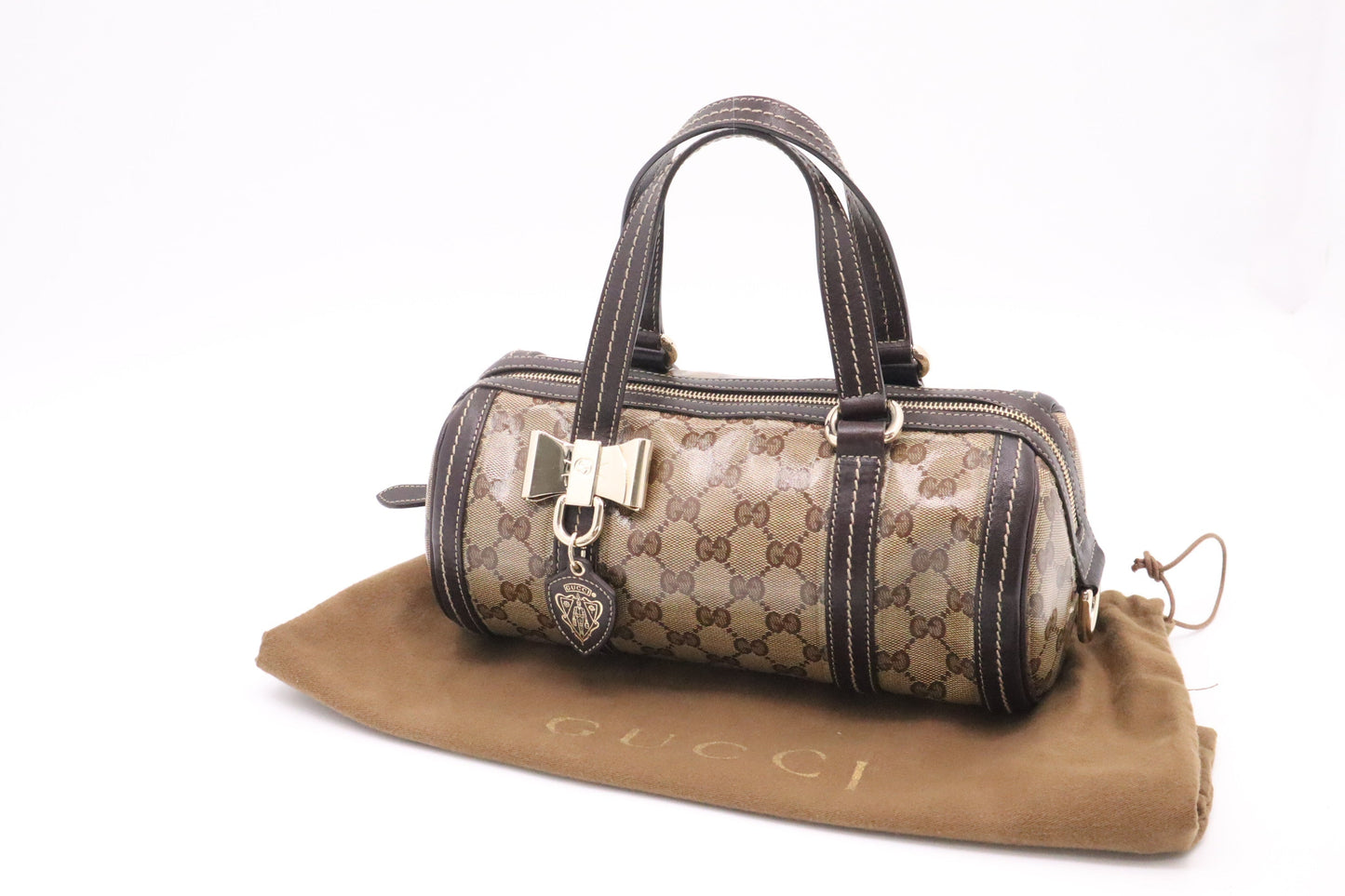 Gucci Crystal Duchessa Boston Canvas Patent Small Handbag