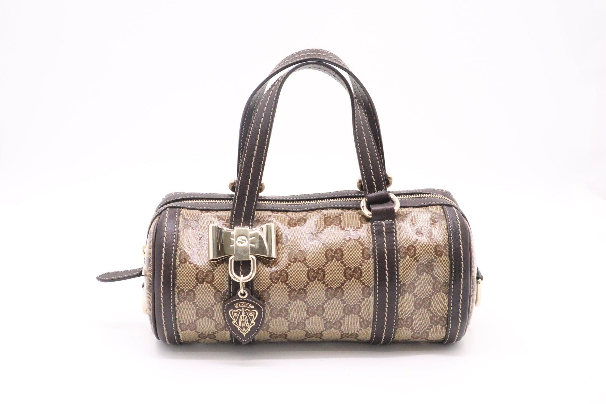 Gucci Crystal Duchessa Boston Canvas Patent Small Handbag