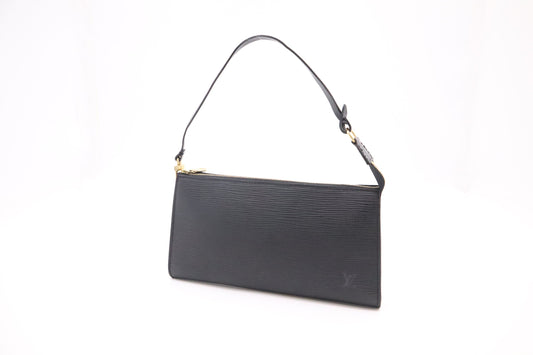 Louis Vuitton Pochette Accessoires Epi Leather Black Clutch Bag Black Leather