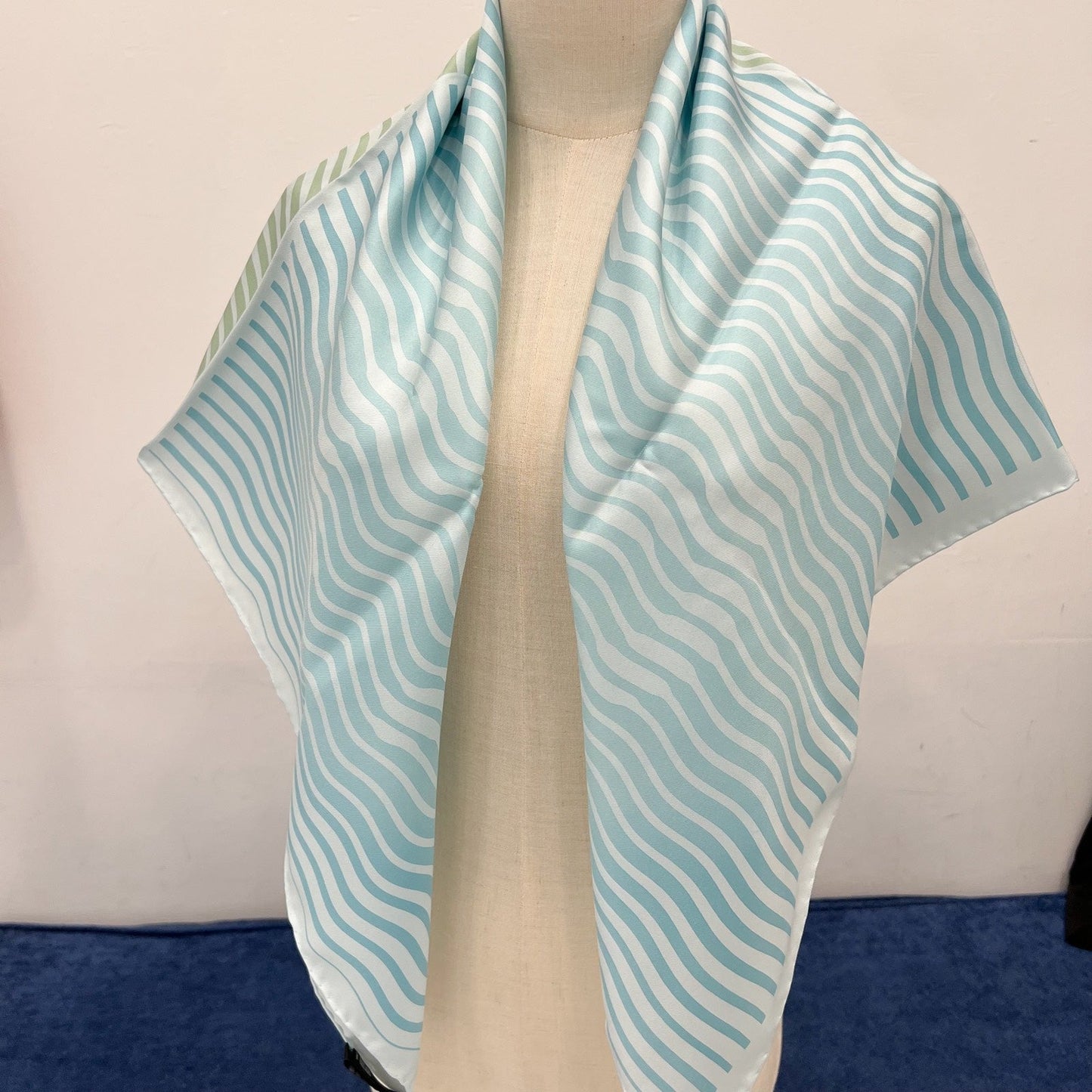 Chanel Cruise in Singapore VIP Gift Scarf in Sage / Blue / Cream 100% Silk