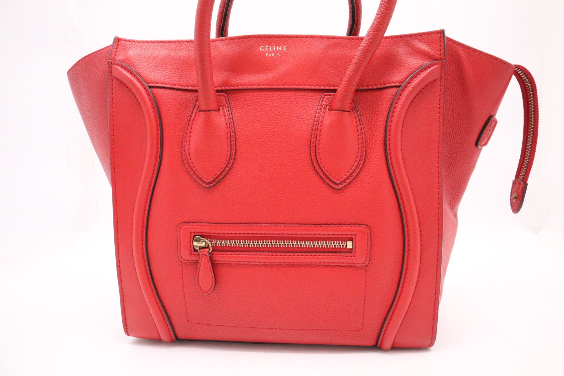 Celine Luggage In Drummed Handbag Leather Red Travel Bag