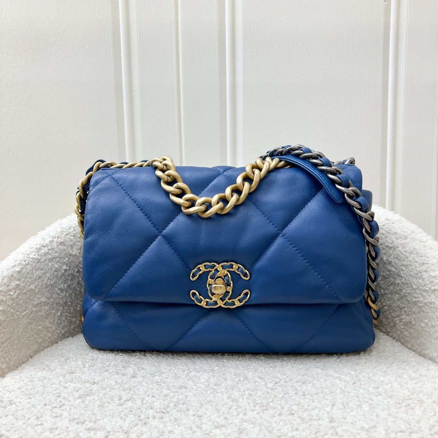 Chanel 19 Small Flap in Blue Lambskin and 3-Tone Hardware Accessory