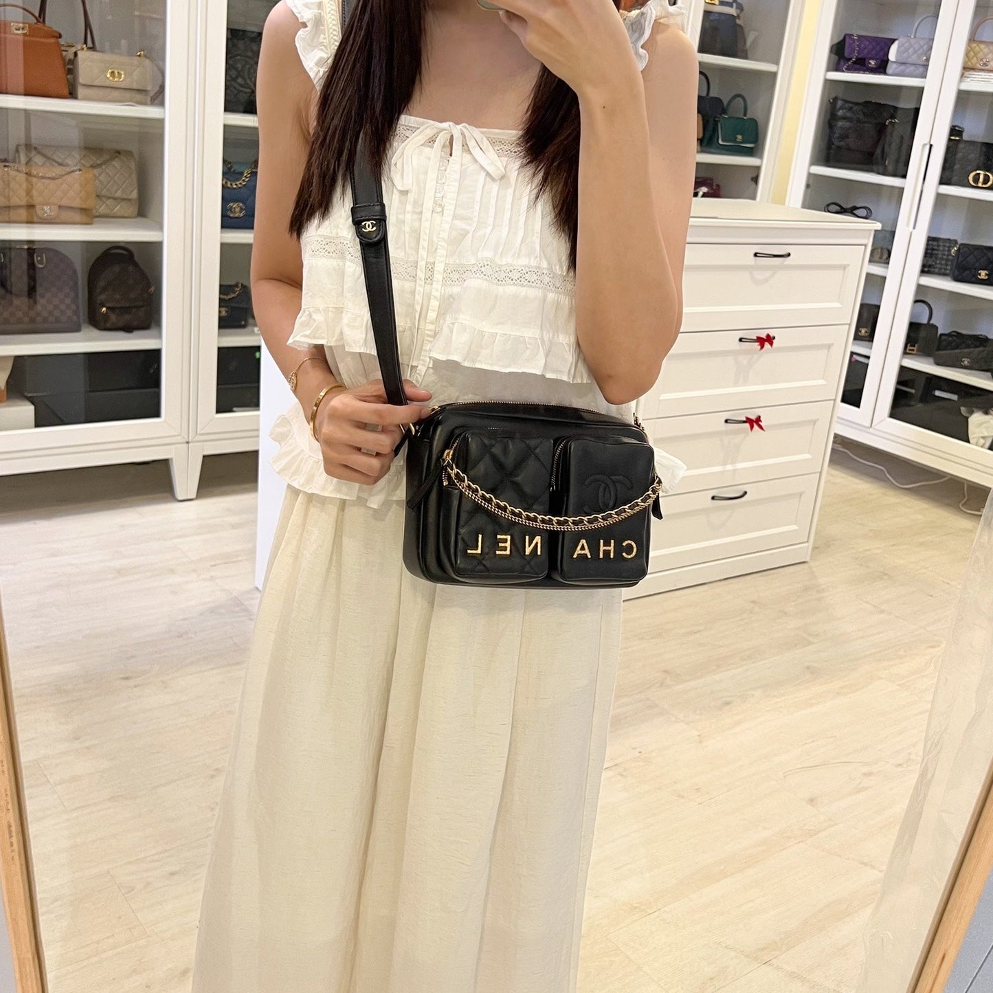 Chanel Seasonal Camera Bag in Black Calfskin and AGHW (Model: )