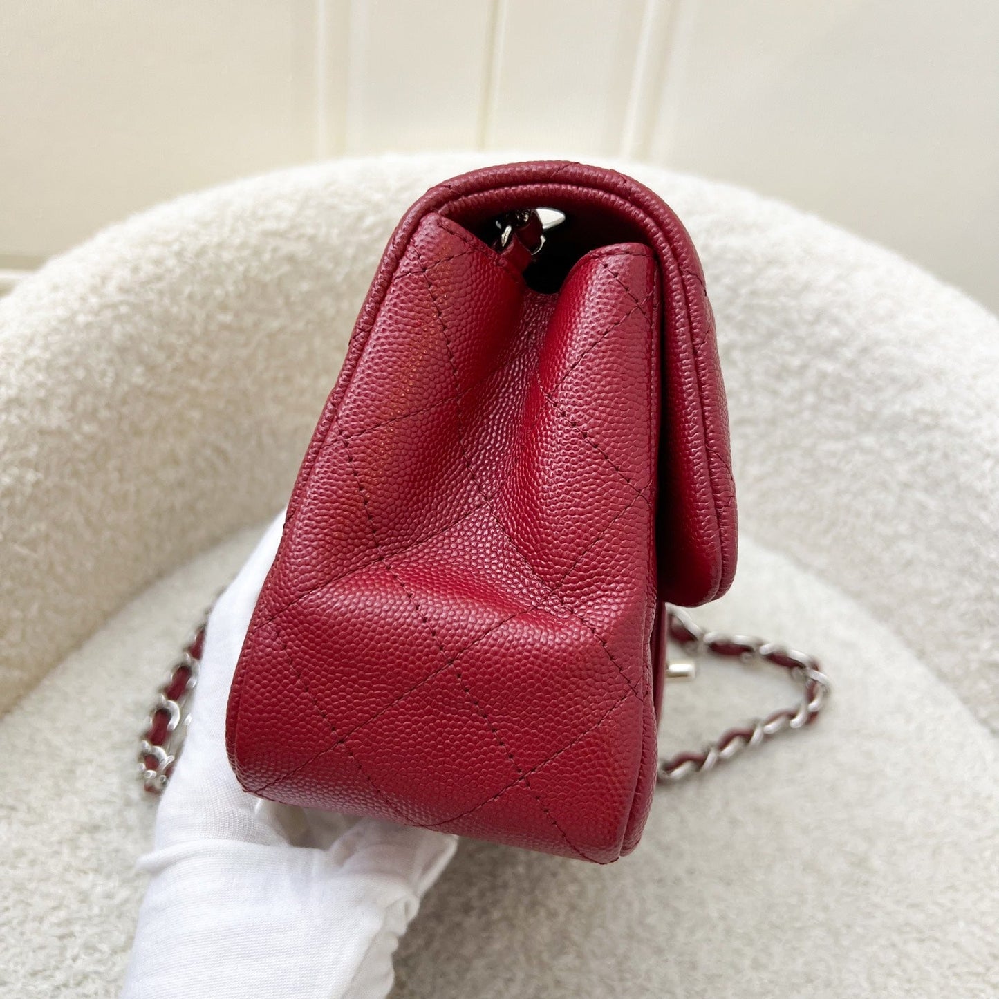 Chanel Classic Square Mini Flap in Red Caviar and SHW Accessory