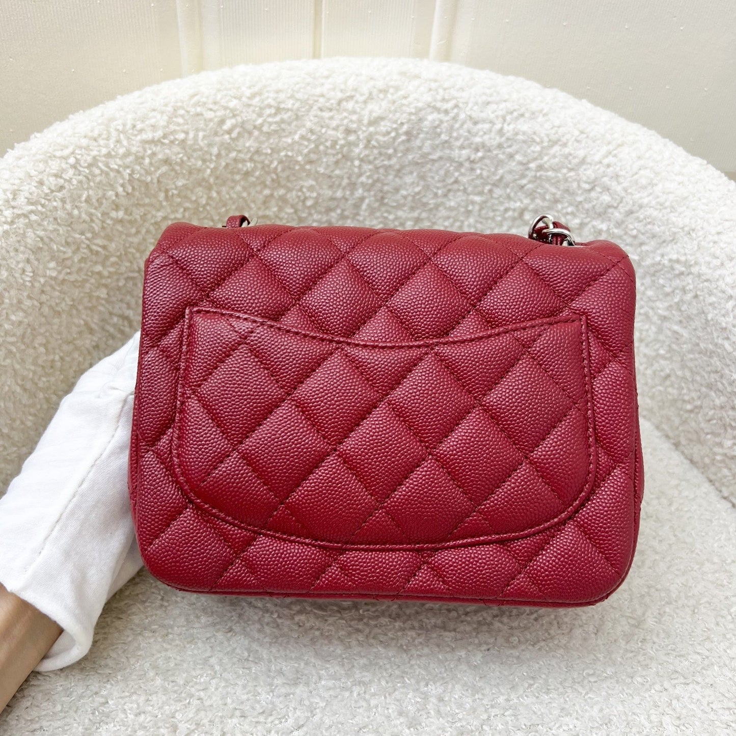 Chanel Classic Square Mini Flap in Red Caviar and SHW Accessory