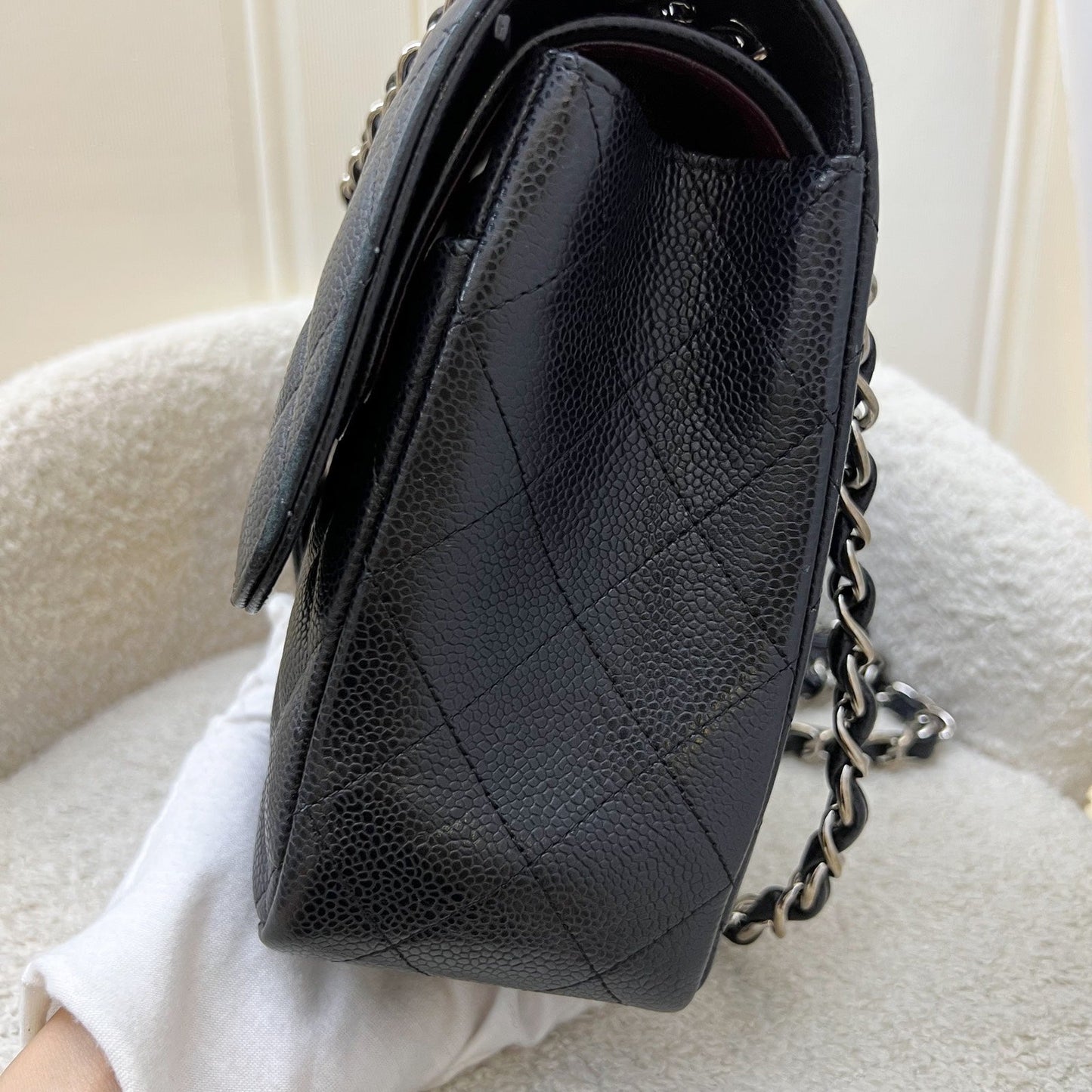 Jumbo Classic Flap DF in Black Caviar and SHW Accessory Signature