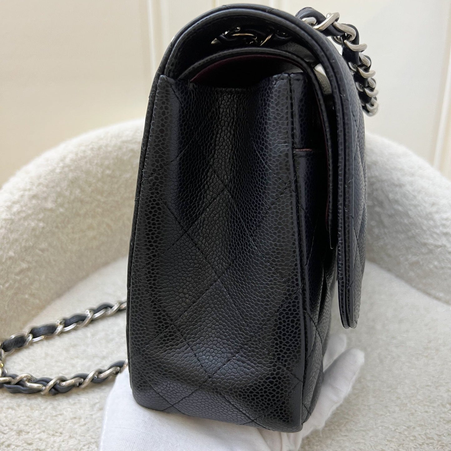 Jumbo Classic Flap DF in Black Caviar and SHW Accessory Signature