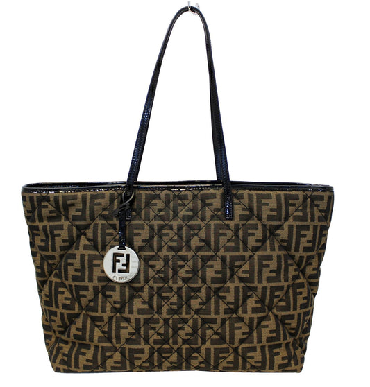 Fendi Tobacco Zucca Roll Tote Bag Quilted Black