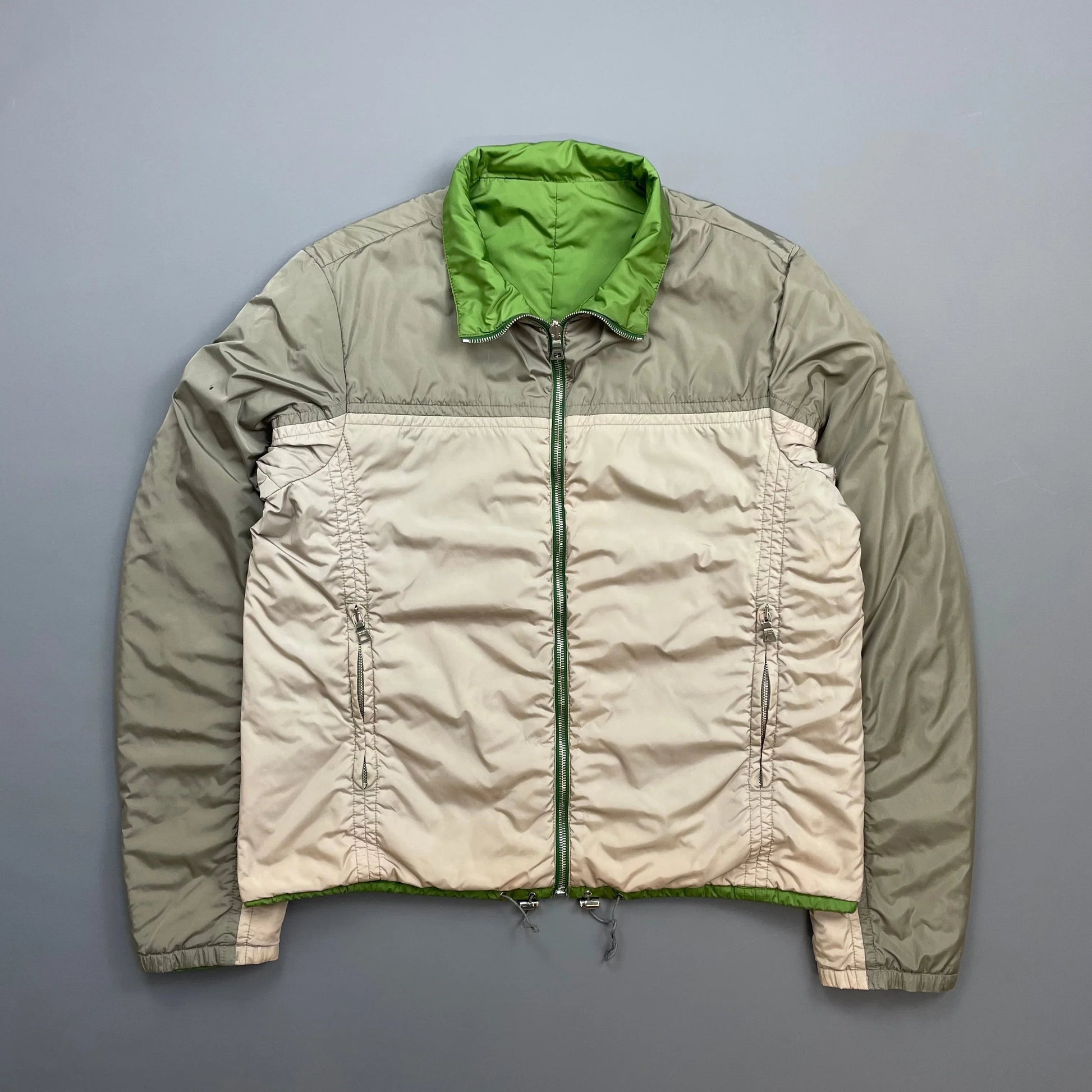 Prada Handbag Sport Grey & Reversible Padded Harrington Jacket Nylon Green Gray