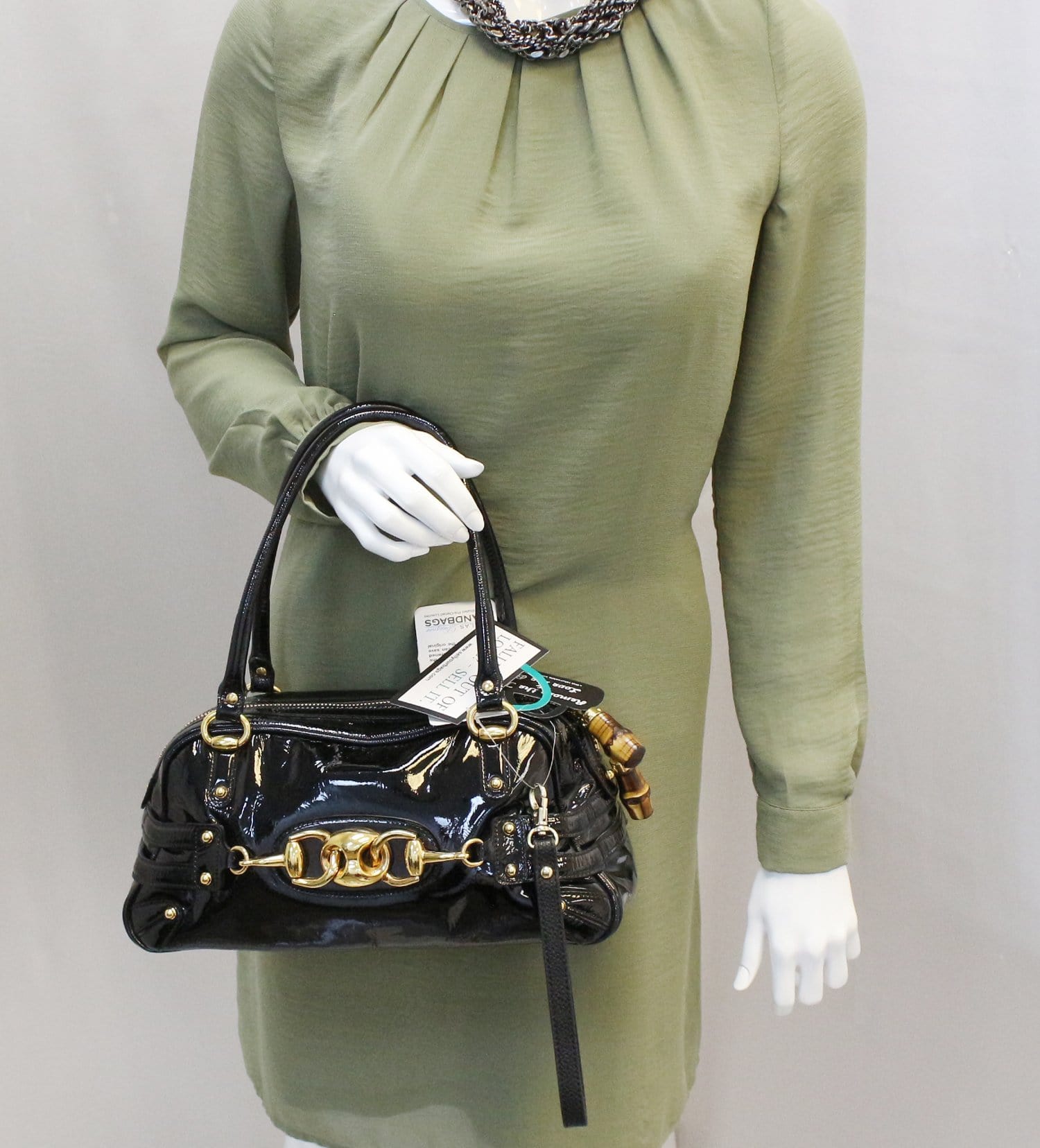 Gucci Patent Wave Boston Bag Leather Black Shoulder Bag