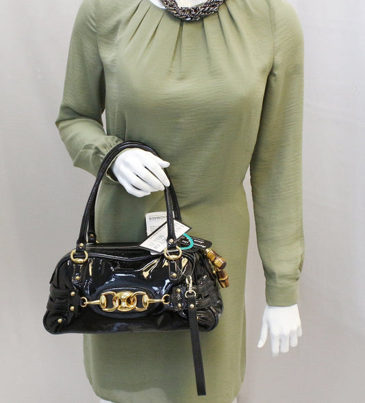 Gucci Patent Wave Boston Bag Leather Black Shoulder Bag