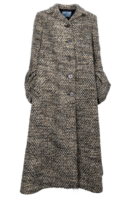 Prada Long Tweed Coat Black White Yellow Handbag