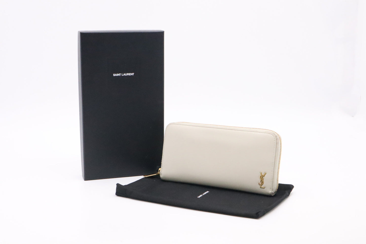 YSL Saint Laurent Long Zippy In Travel Bag Leather Cream