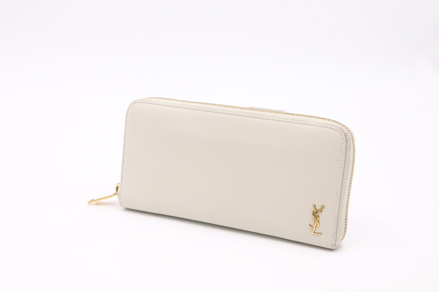 YSL Saint Laurent Long Zippy In Travel Bag Leather Cream