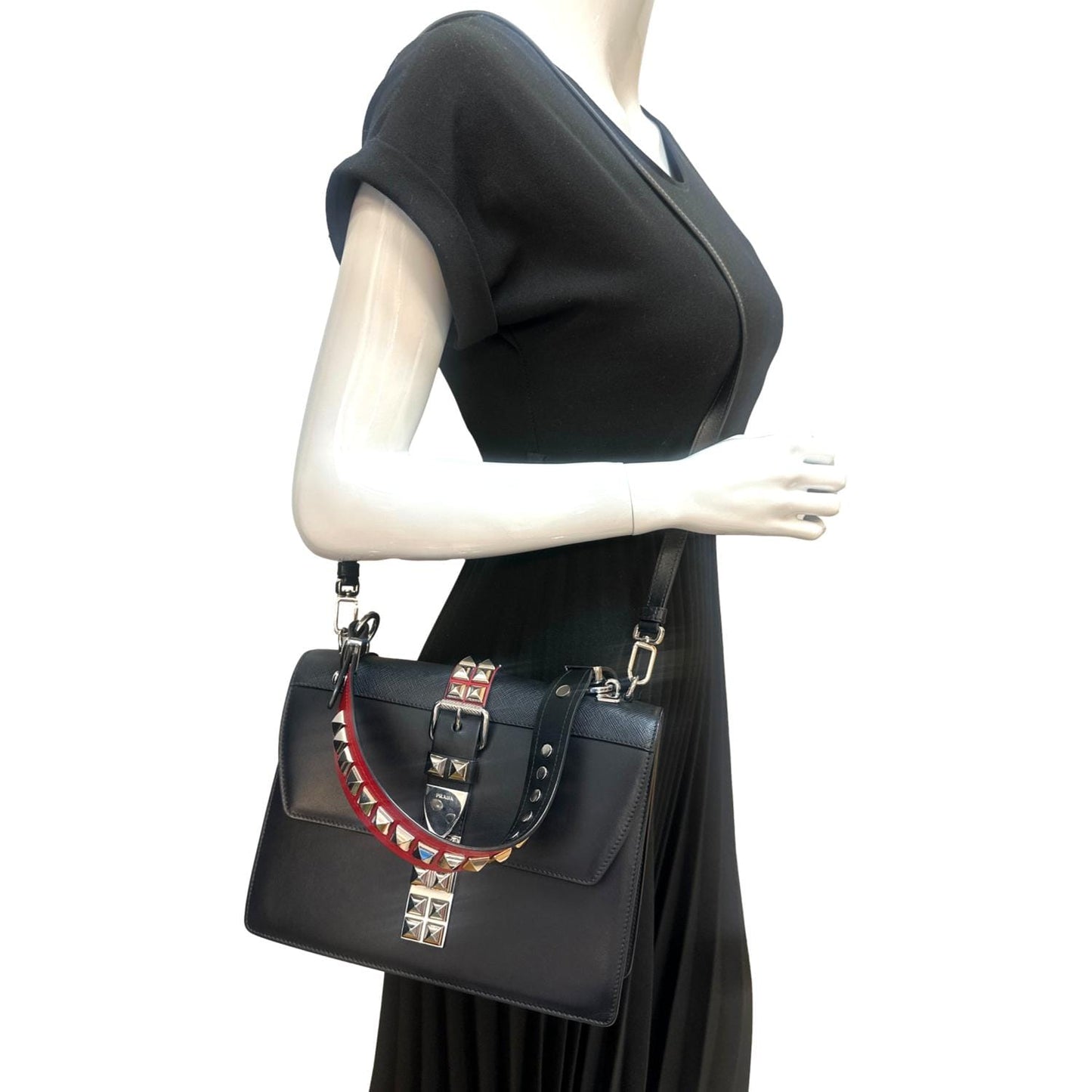 Elektra Calf Saffiano Shoulder Bag Leather Black