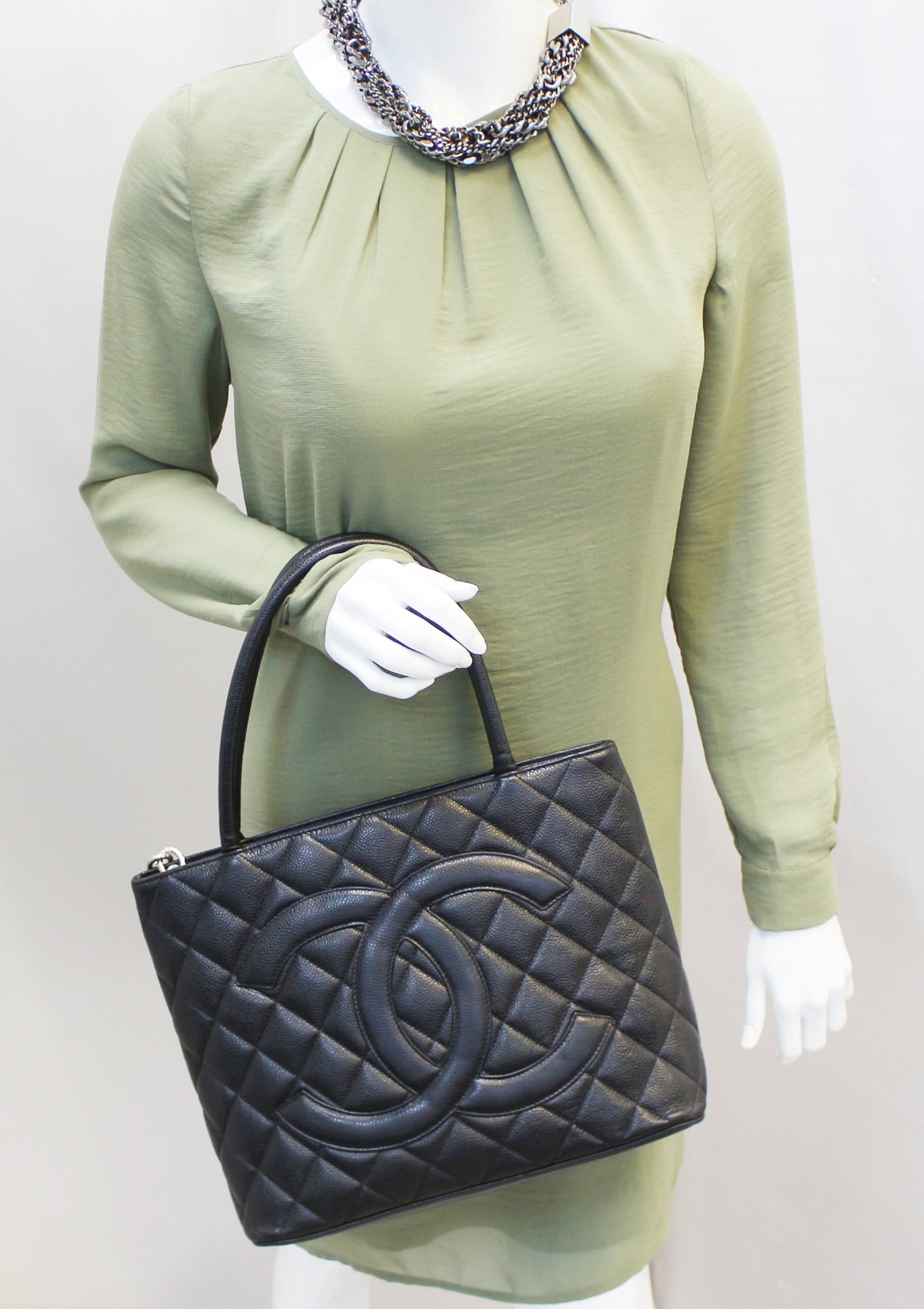 Chanel Caviar Medallion Tote Bag Leather Quilted