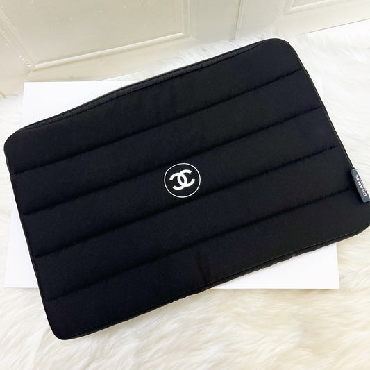 Chanel Beaute VIP Gift Laptop Sleeve with White Logo in Black Recycled Polyester Accessory