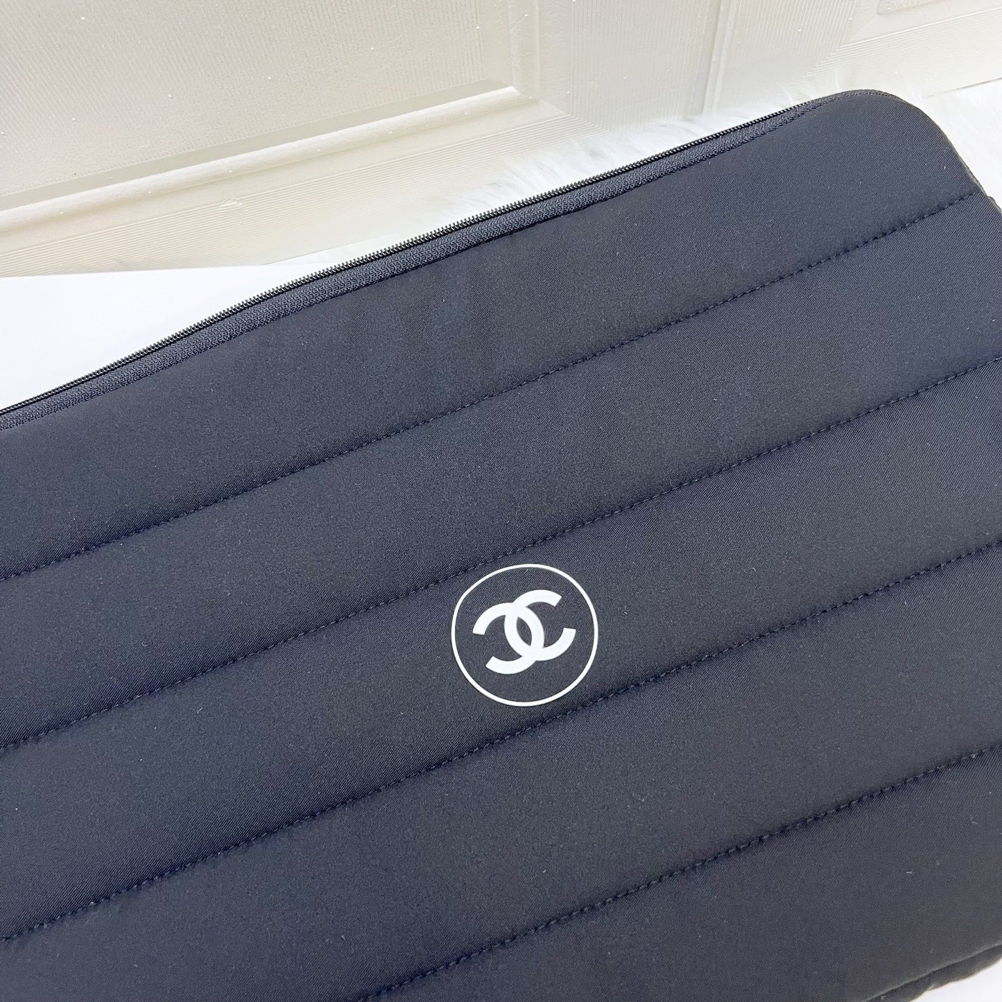 Chanel Beaute VIP Gift Laptop Sleeve with White Logo in Black Recycled Polyester Accessory