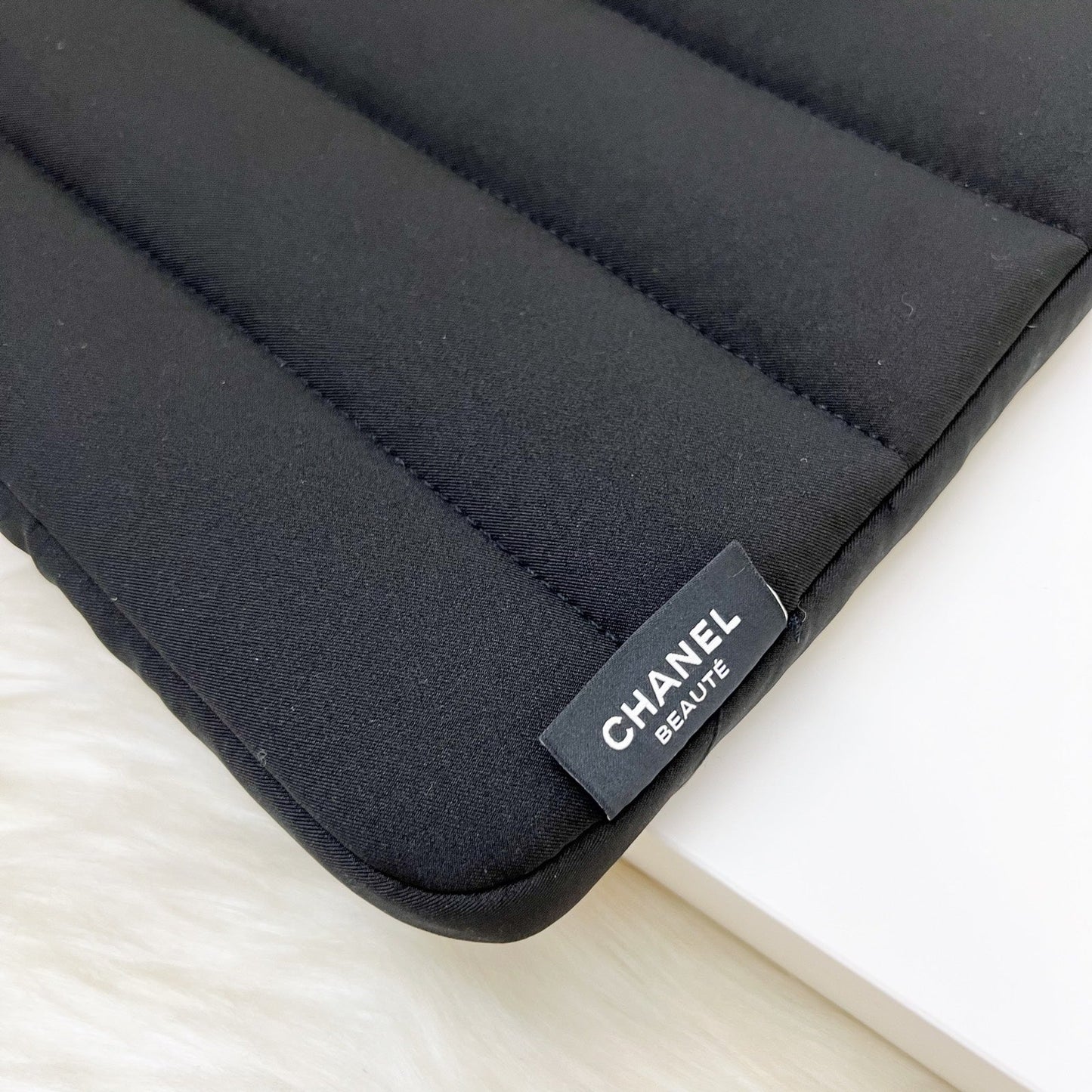 Chanel Beaute VIP Gift Laptop Sleeve with White Logo in Black Recycled Polyester Accessory