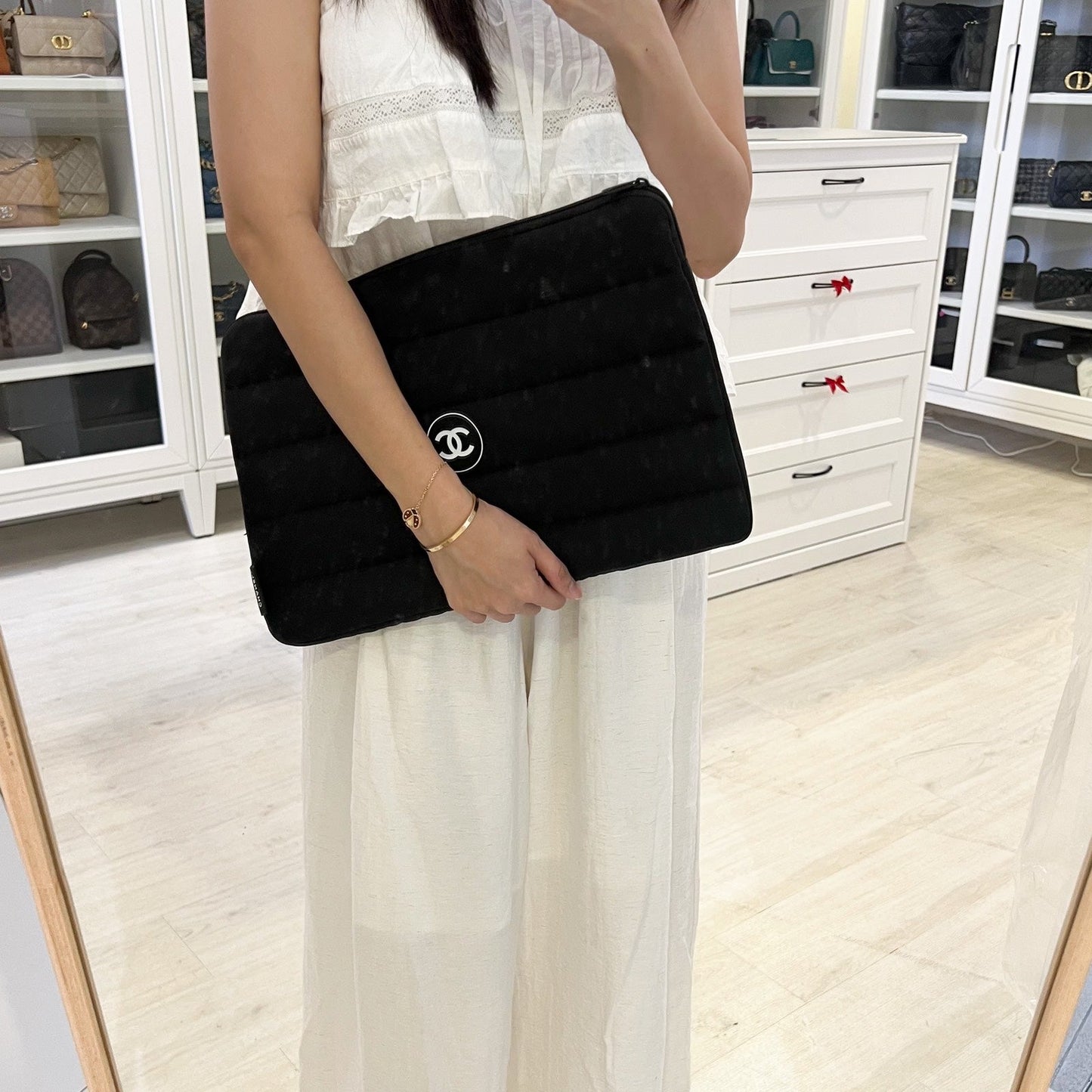 Chanel Beaute VIP Gift Laptop Sleeve with White Logo in Black Recycled Polyester Accessory