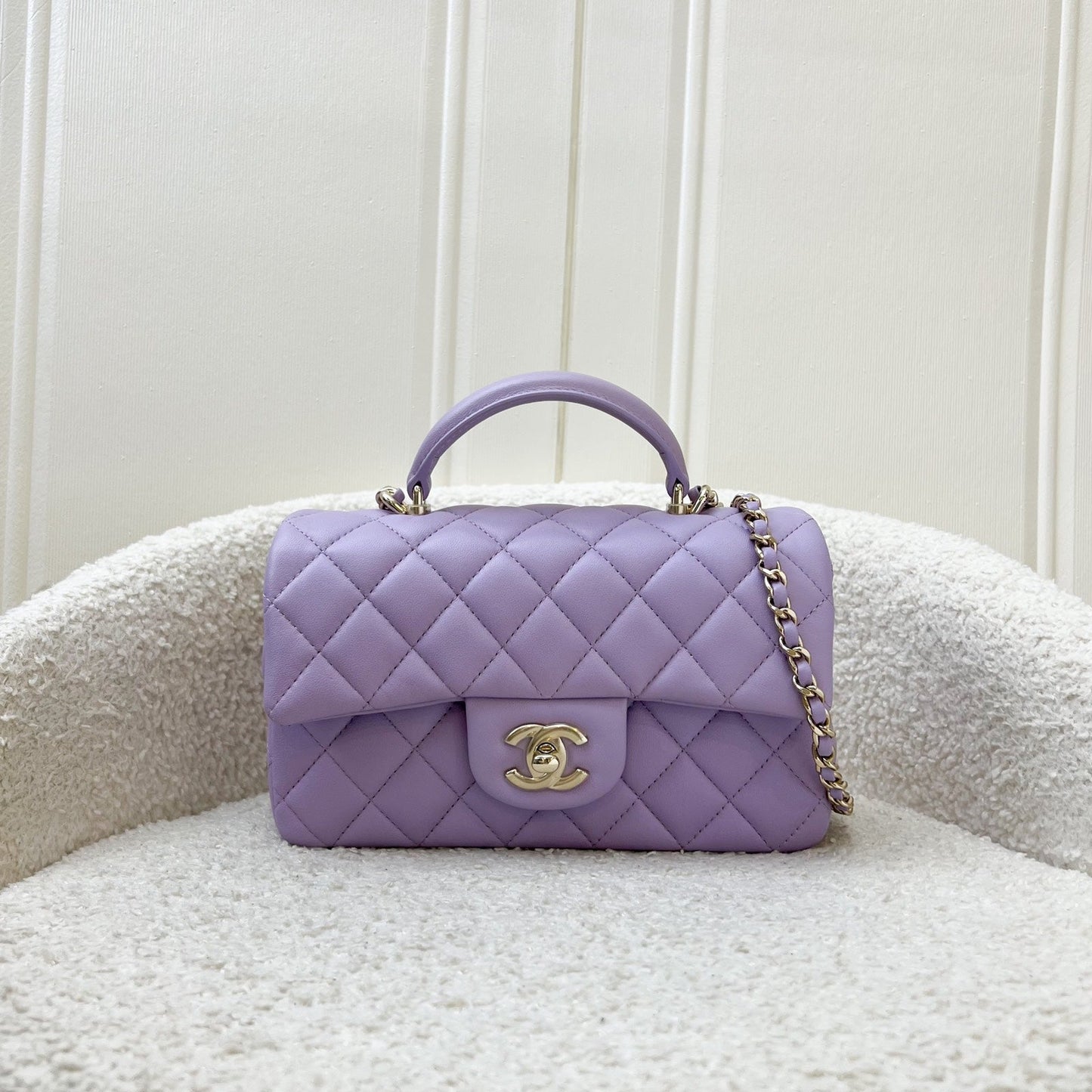 Chanel Top Handle Mini Rectangle Flap in Lilac Lambskin LGHW (Model: ) Bag