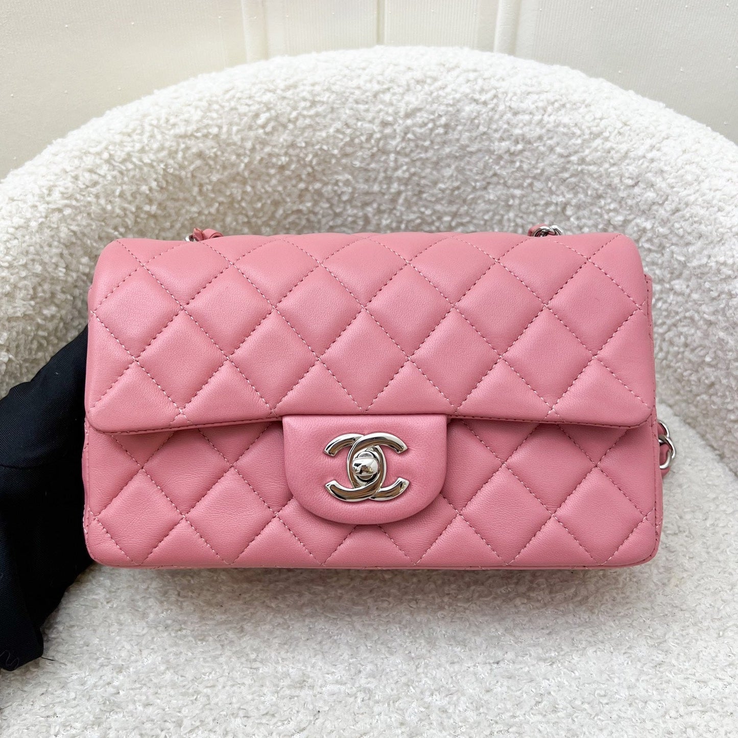 Chanel Classic Mini Rectangular Flap in Pink Lambskin and SHW Accessory