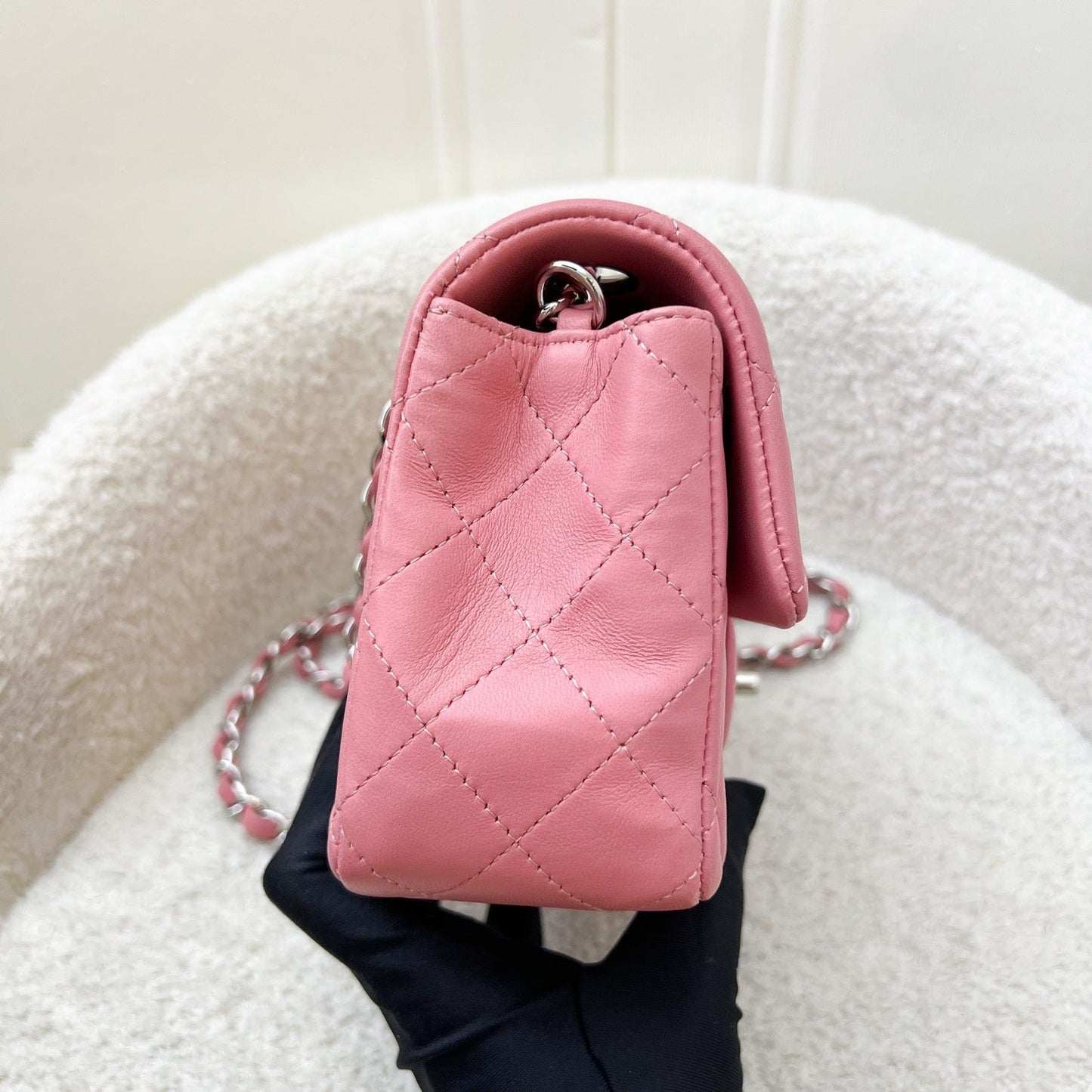 Chanel Classic Mini Rectangular Flap in Pink Lambskin and SHW Accessory