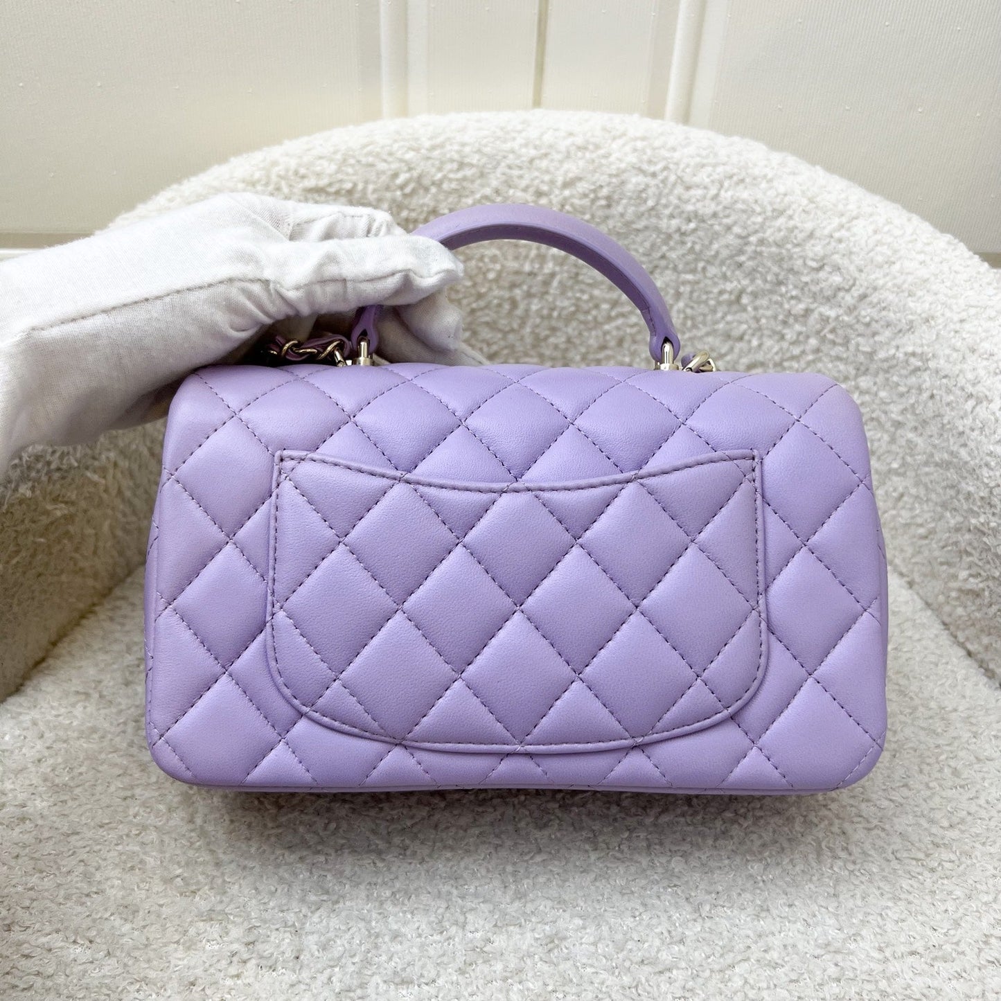 Chanel Top Handle Mini Rectangle Flap in Lilac Lambskin LGHW (Model: ) Bag