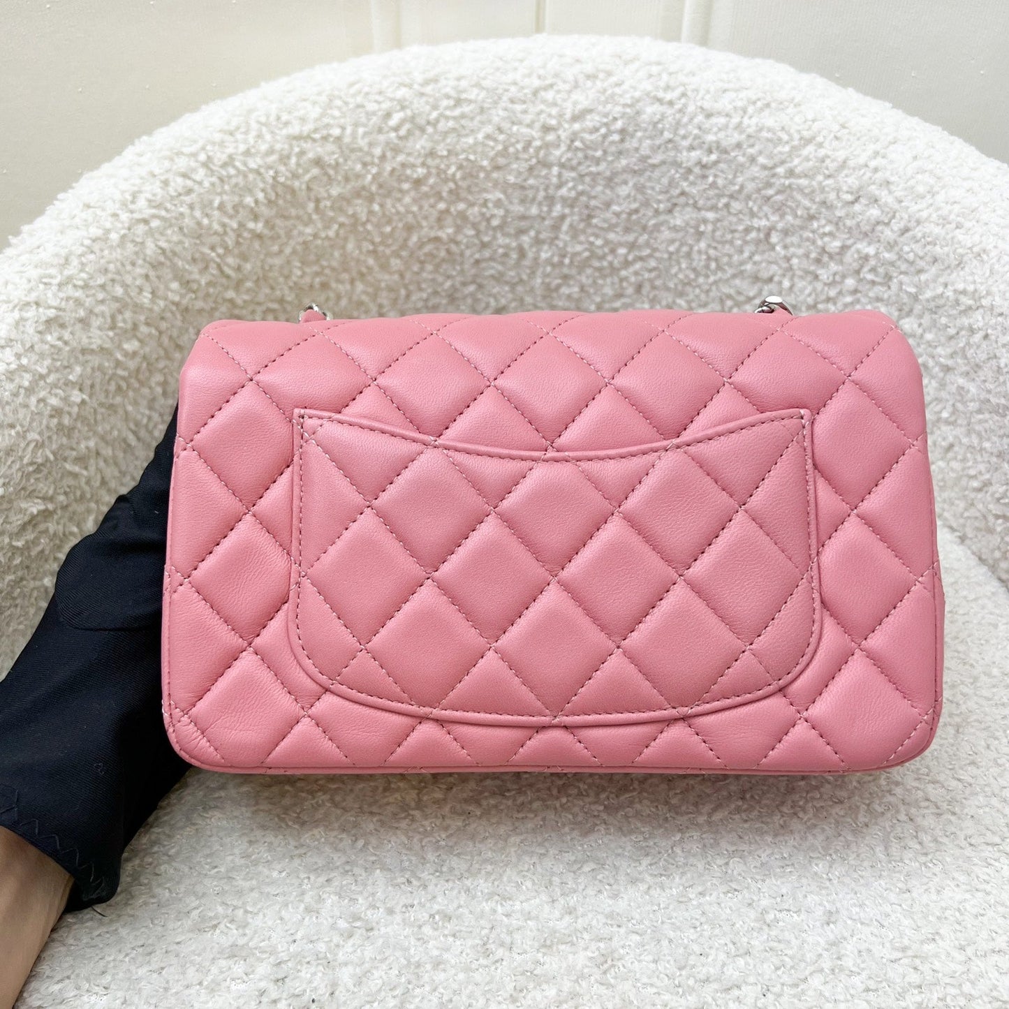 Chanel Classic Mini Rectangular Flap in Pink Lambskin and SHW Accessory