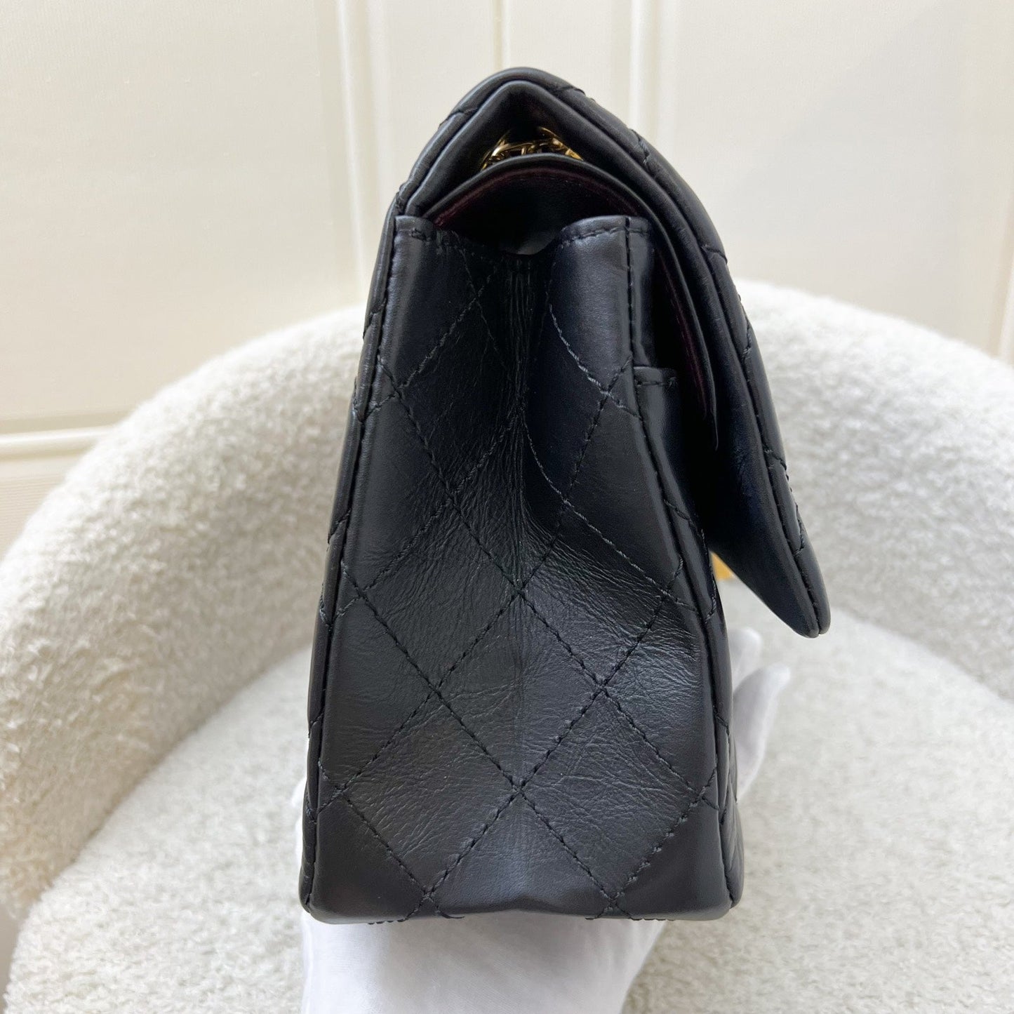 Chanel 2.55 Reissue Large 226 Flap in Black Distressed Calfskin and AGHW Accessory
