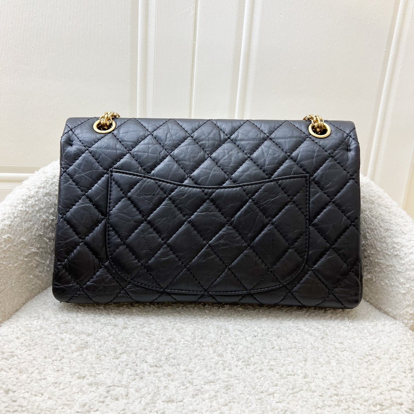 Chanel 2.55 Reissue Large 226 Flap in Black Distressed Calfskin and AGHW Accessory