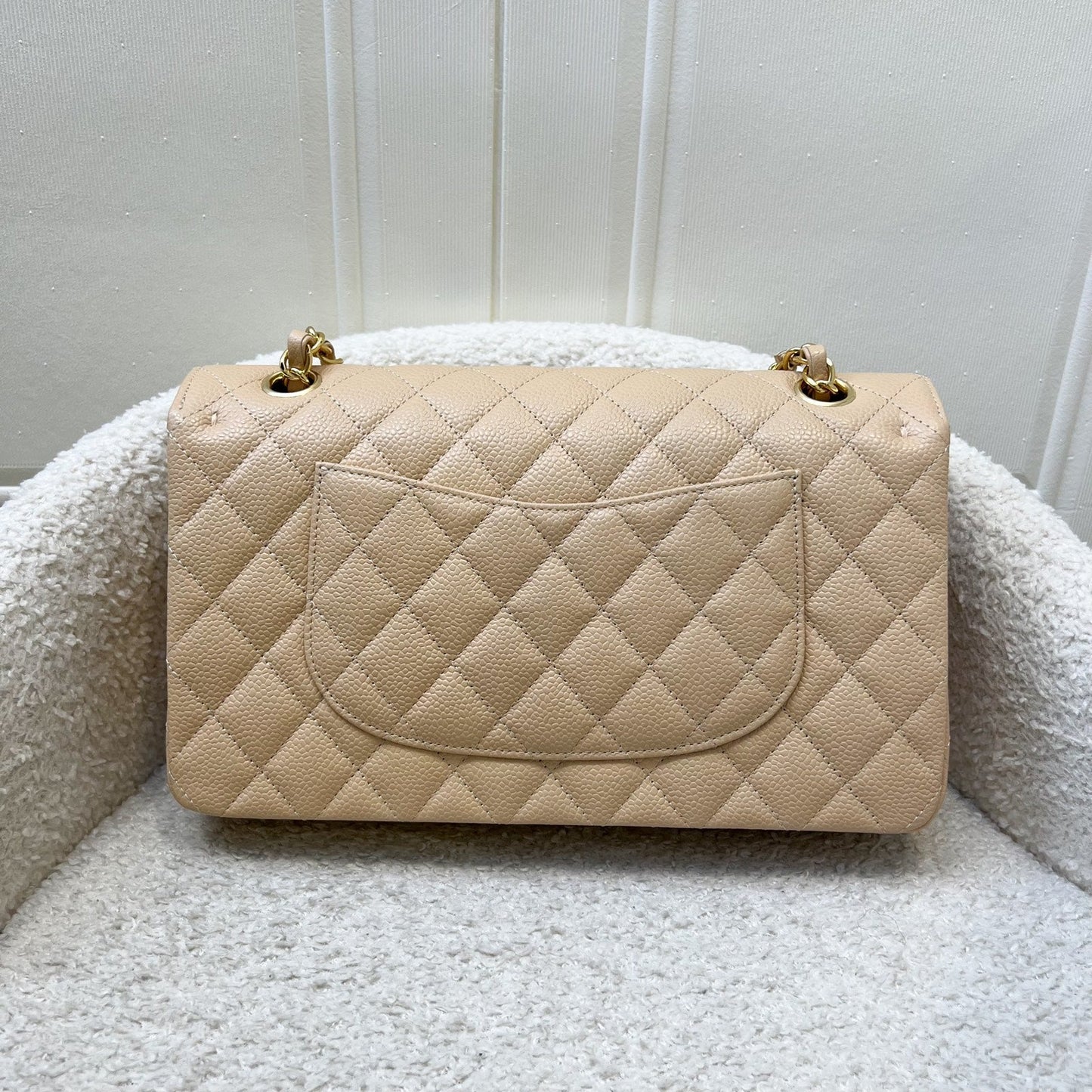 Medium Classic Flap CF in Beige Caviar and GHW (Model: ) Accessory Signature